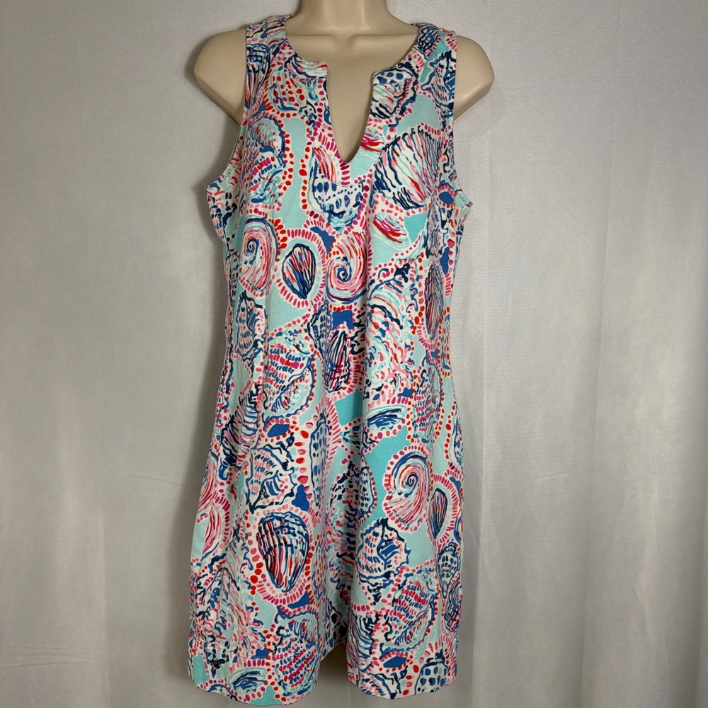 Lilly Pulitzer Dress Marlowe Shell Me Something Good L Seashell Print Blue Women
